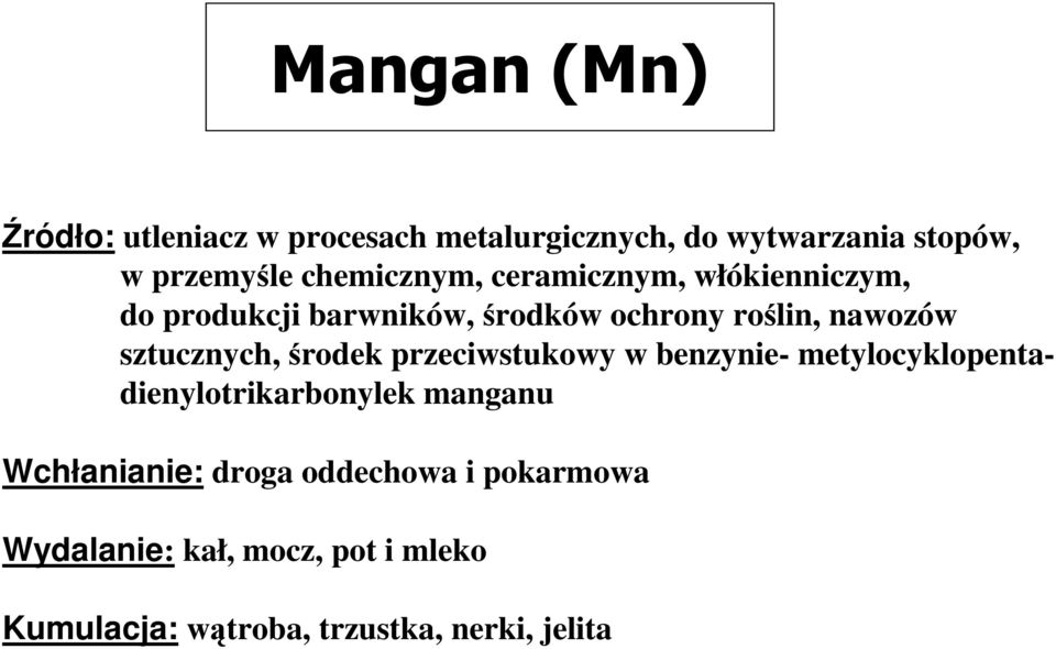 sztucznych, środek przeciwstukowy w benzynie- metylocyklopentadienylotrikarbonylek manganu