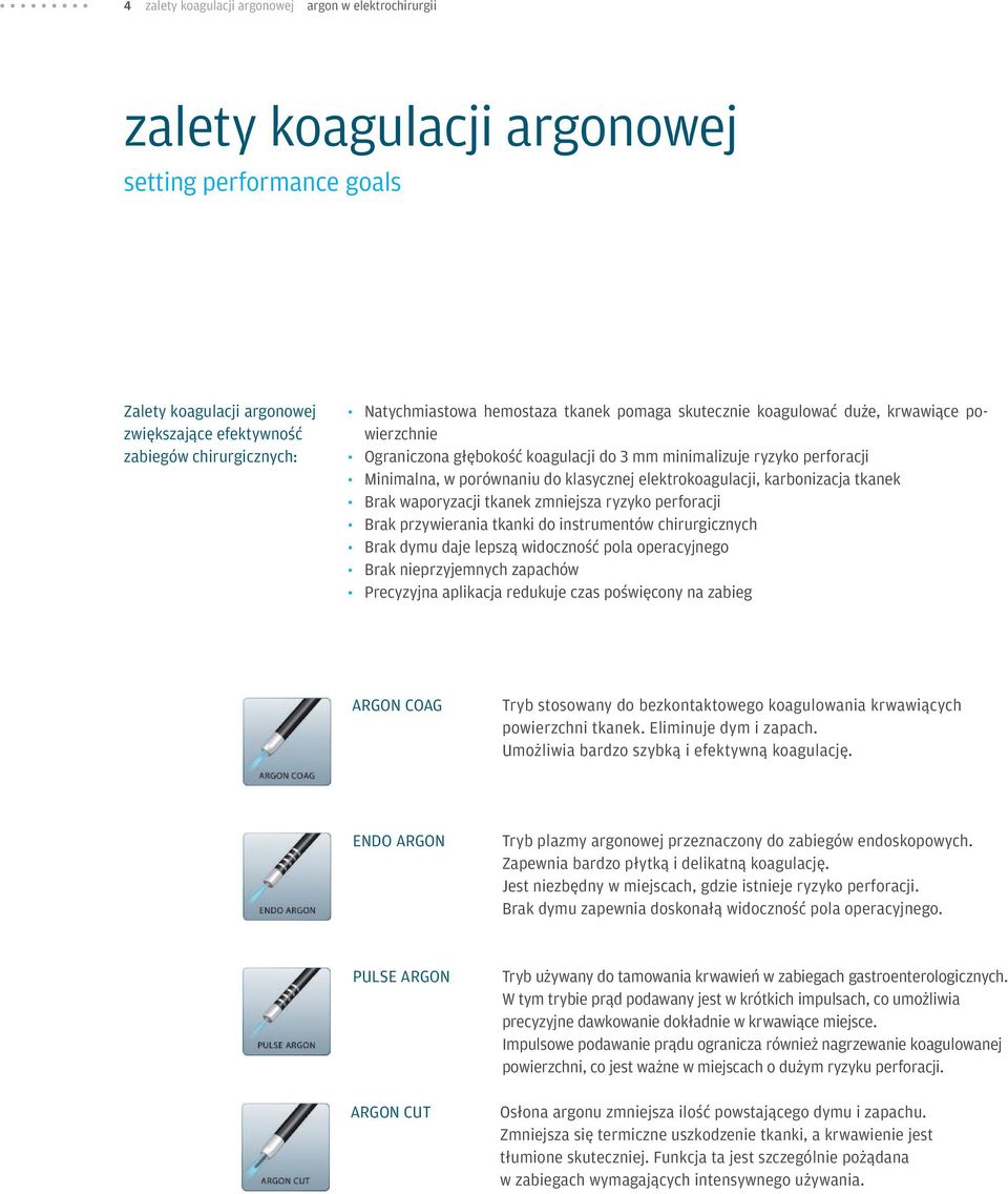 elektrokoagulacji, karbonizacja tkanek Brak waporyzacji tkanek zmniejsza ryzyko perforacji Brak przywierania tkanki do instrumentów chirurgicznych Brak dymu daje lepszą widoczność pola operacyjnego