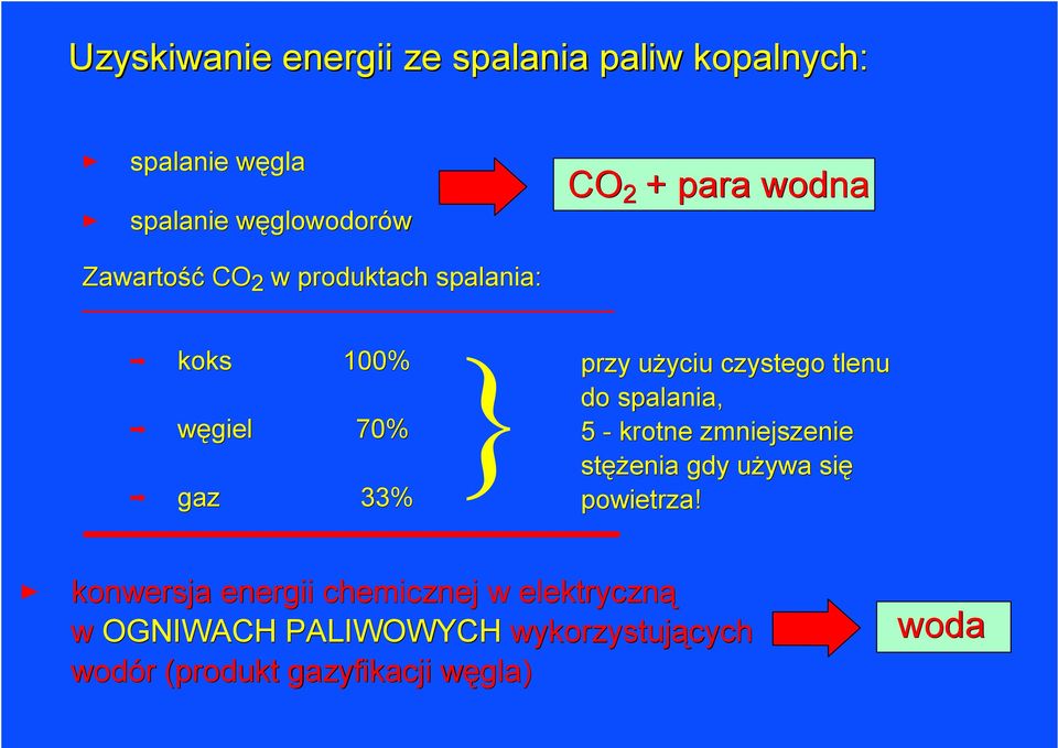 czystego tlenu do spalania, 5 - krotne zmniejszenie stężenia gdy używa się powietrza!