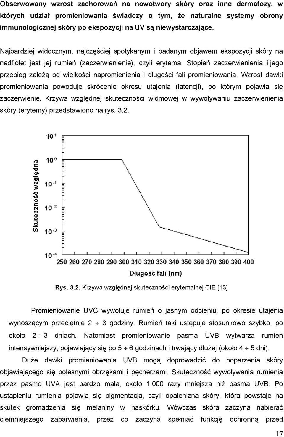 Stopień zaczerwienienia i jego przebieg zależą od wielkości napromienienia i długości fali promieniowania.