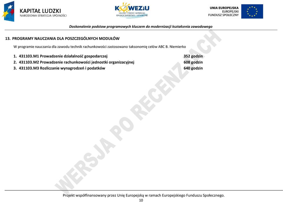 431103.M2 rowadzenie rachunkowości jednostki organizacyjnej 608 godzin 3. 431103.