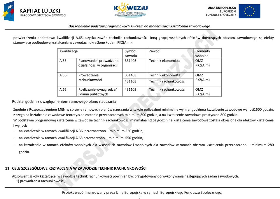 lanowanie i prowadzenie działalności w organizacji Symbol zawodu Zawód Elementy wspólne 331403 Technik ekonomista OMZ KZ(A.m) A.36.