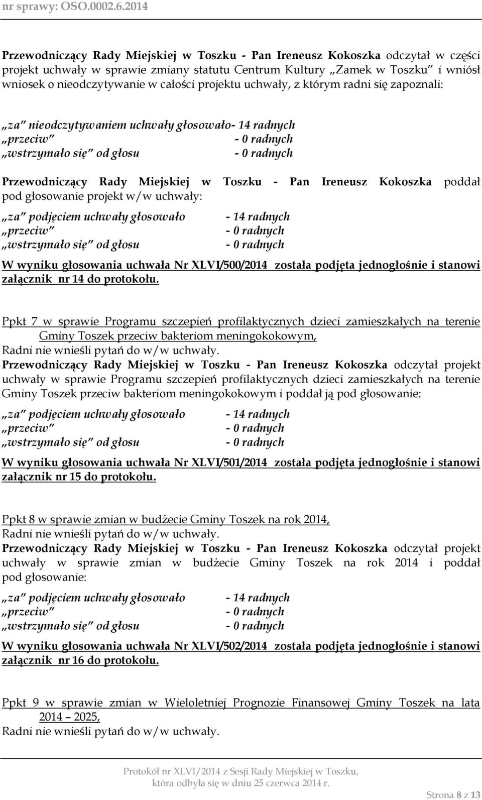 stanowi załącznik nr 14 do protokołu.