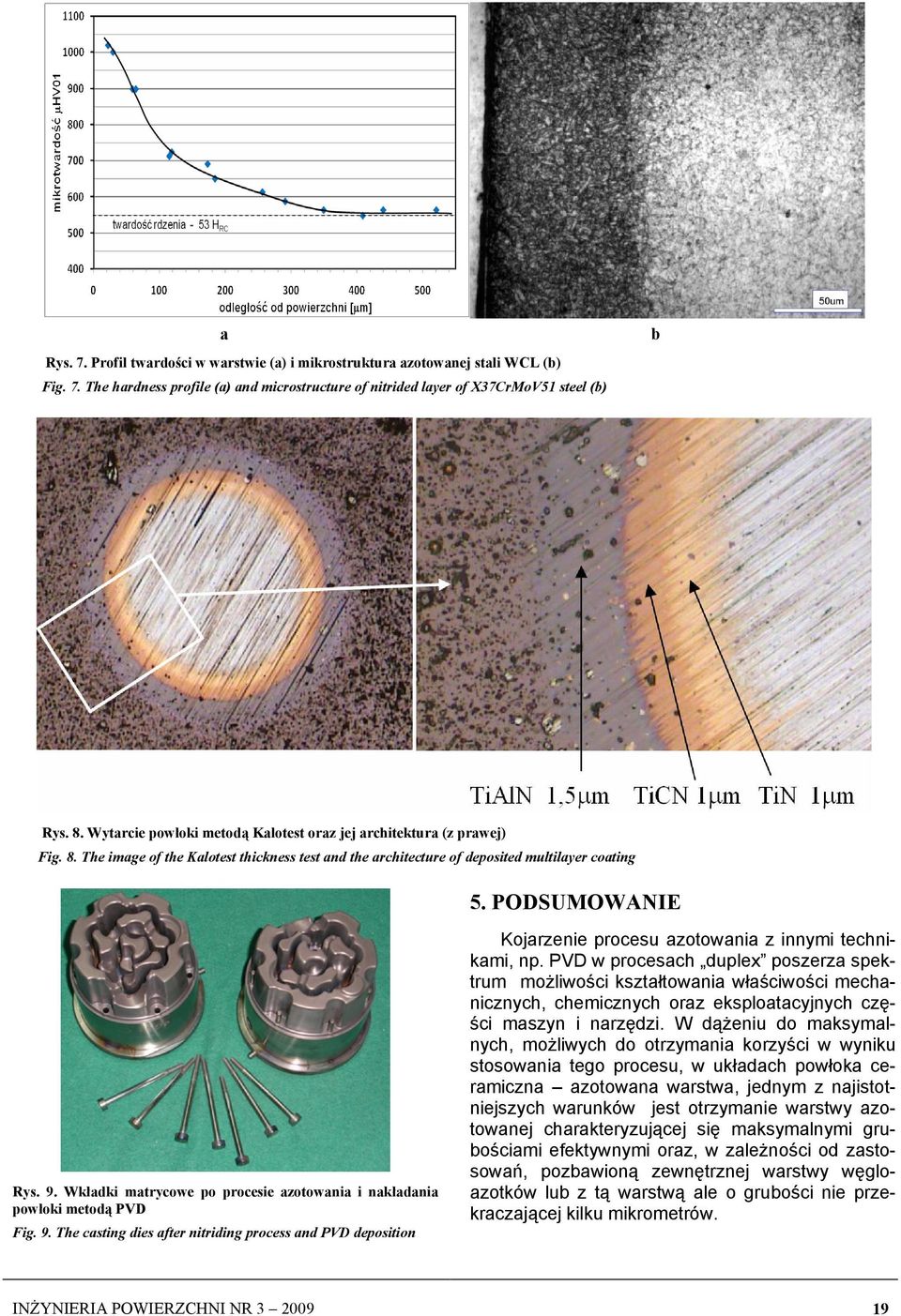 Wkładki matrycowe po procesie azotowania i nakładania powłoki metodą PVD Fig. 9. The casting dies after nitriding process and PVD deposition Kojarzenie procesu azotowania z innymi technikami, np.