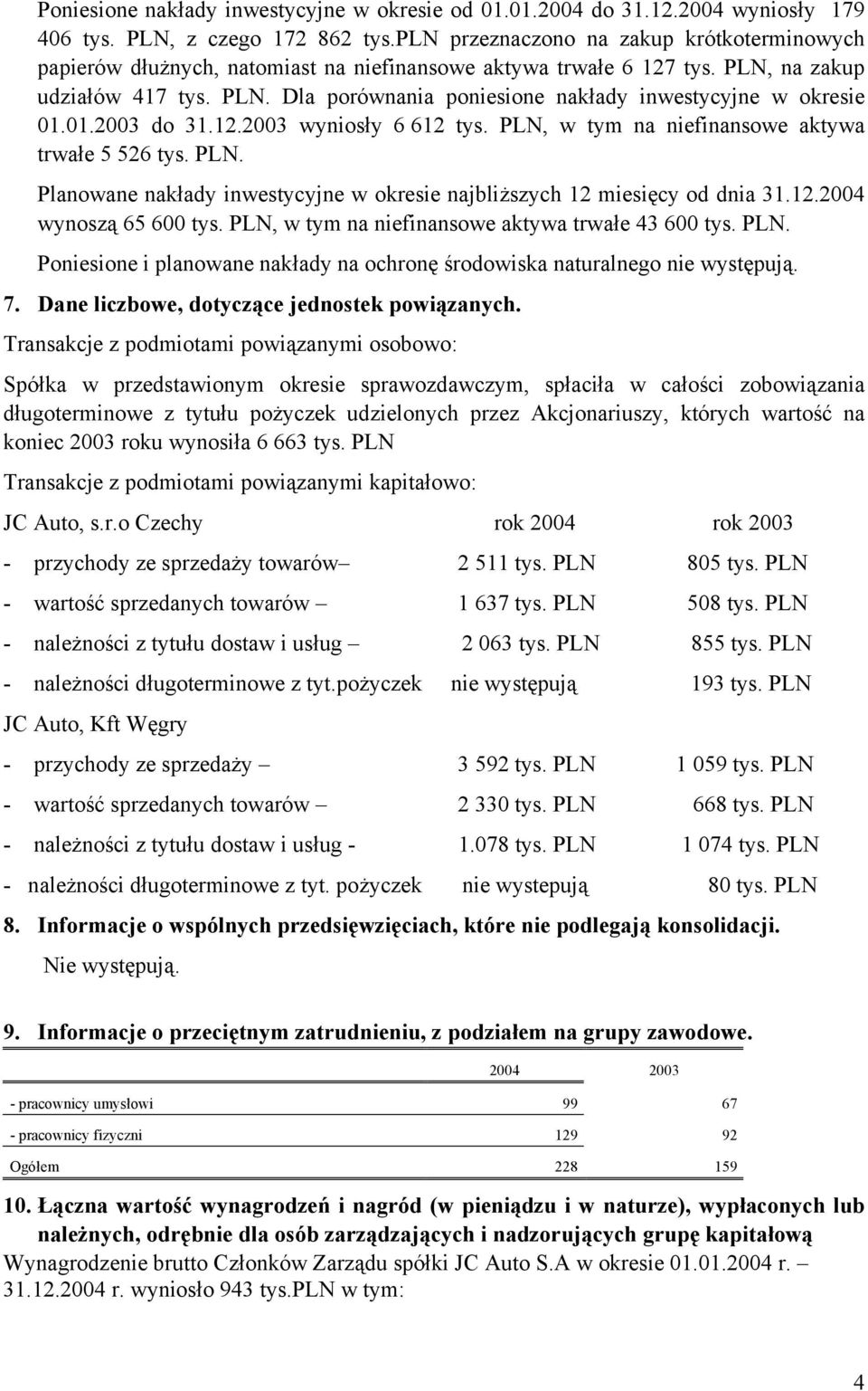 01.2003 do 31.12.2003 wyniosły 6 612 tys. PLN, w tym na nie aktywa trwałe 5 526 tys. PLN. Planowane nakłady inwestycyjne w okresie najbliższych 12 miesięcy od dnia 31.12.2004 wynoszą 65 600 tys.