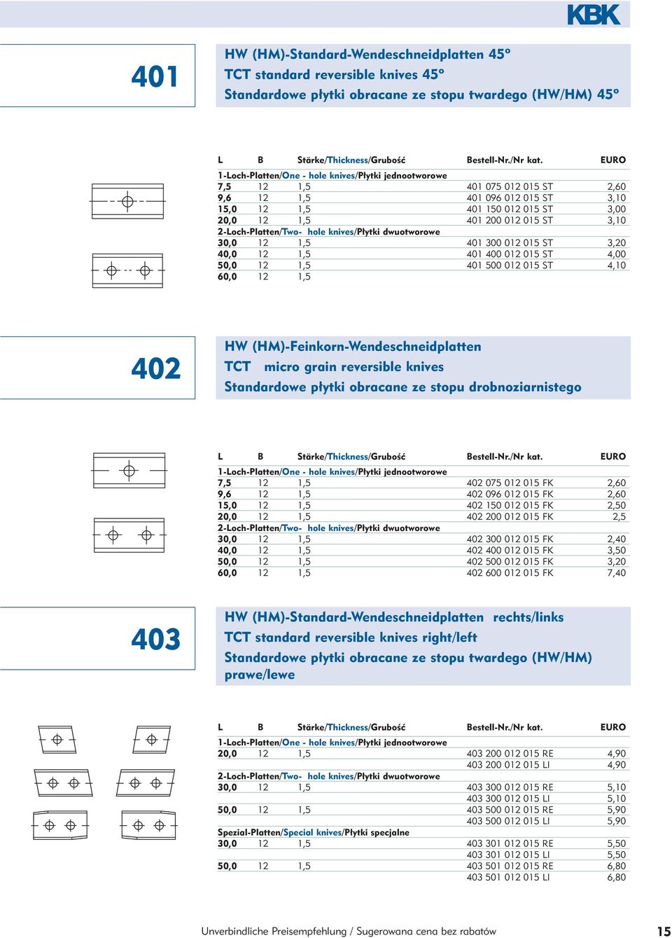 3,10 2-Loch-Platten/Two- hole knives/p ytki dwuotworowe 30,0 12 1,5 401 300 012 015 ST 3,20 40,0 12 1,5 401 400 012 015 ST 4,00 50,0 12 1,5 401 500 012 015 ST 4,10 60,0 12 1,5 402 HW