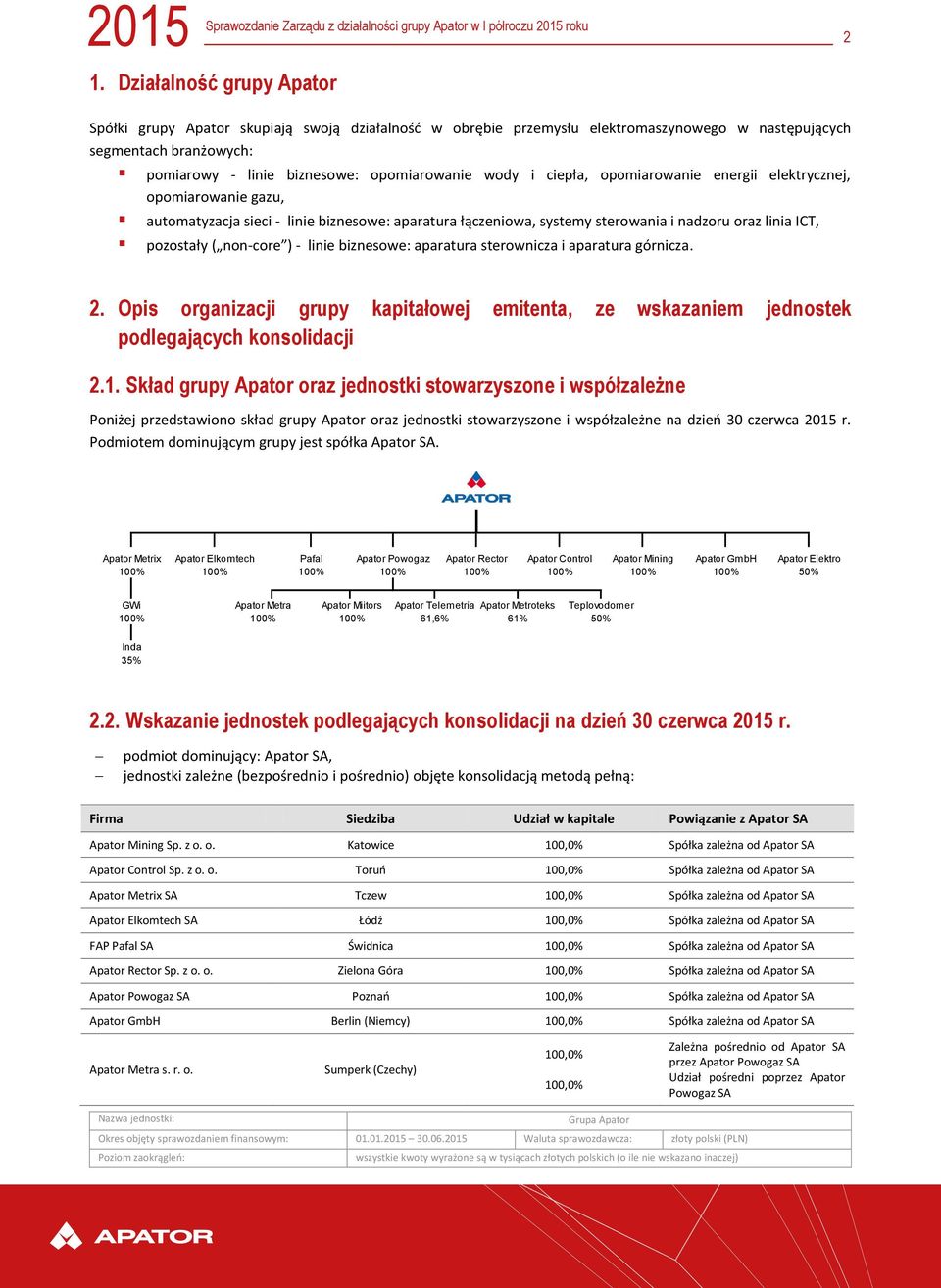 ciepła, opomiarowanie energii elektrycznej, opomiarowanie gazu, automatyzacja sieci - linie biznesowe: aparatura łączeniowa, systemy sterowania i nadzoru oraz linia ICT, pozostały ( non-core ) -