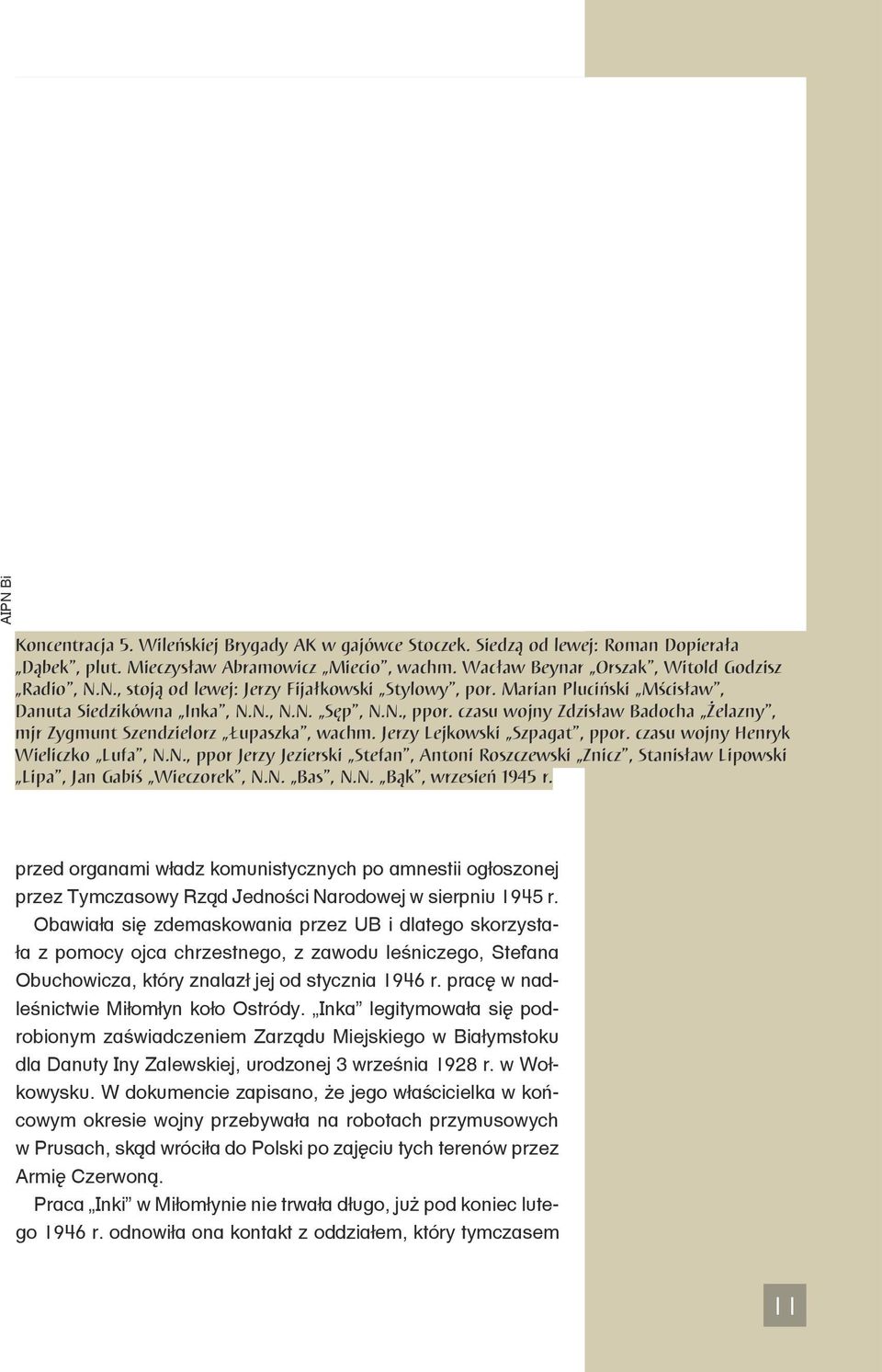 czasu wojny Henryk Wieliczko Lufa, N.N., ppor Jerzy Jezierski Stefan, Antoni Roszczewski Znicz, Stanisław Lipowski Lipa, Jan Gabiś Wieczorek, N.N. Bas, N.N. Bąk, wrzesień 1945 r.