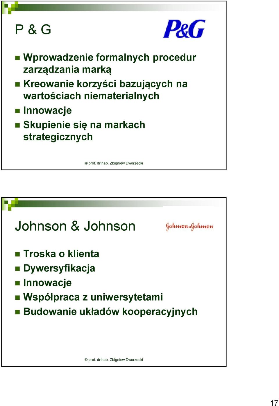 się na markach strategicznych Johnson & Johnson Troska o klienta