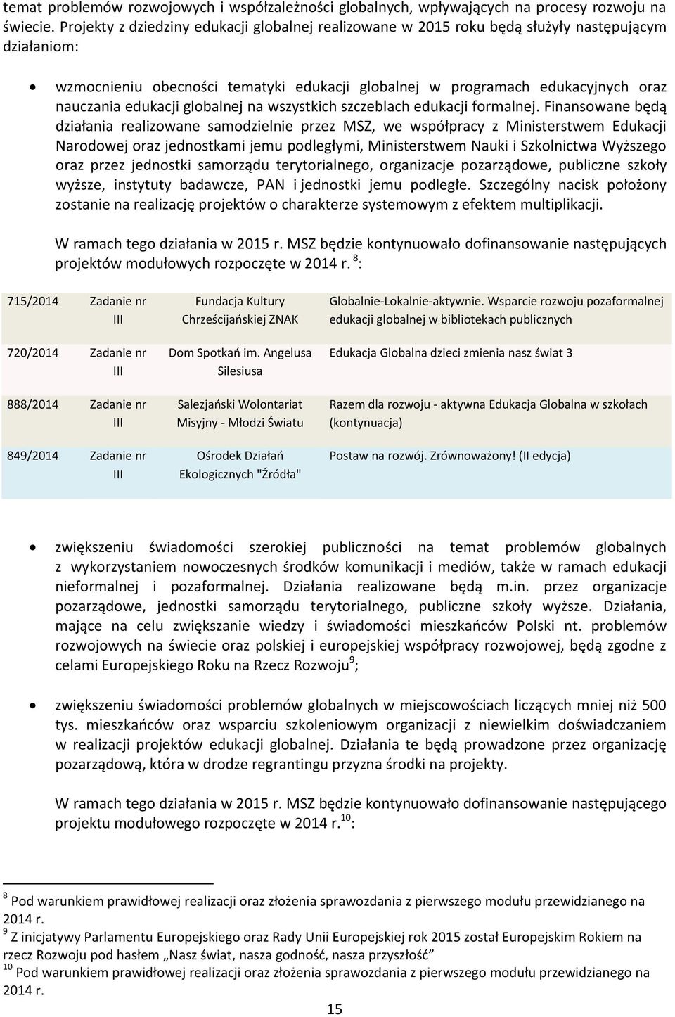 edukacji globalnej na wszystkich szczeblach edukacji formalnej.