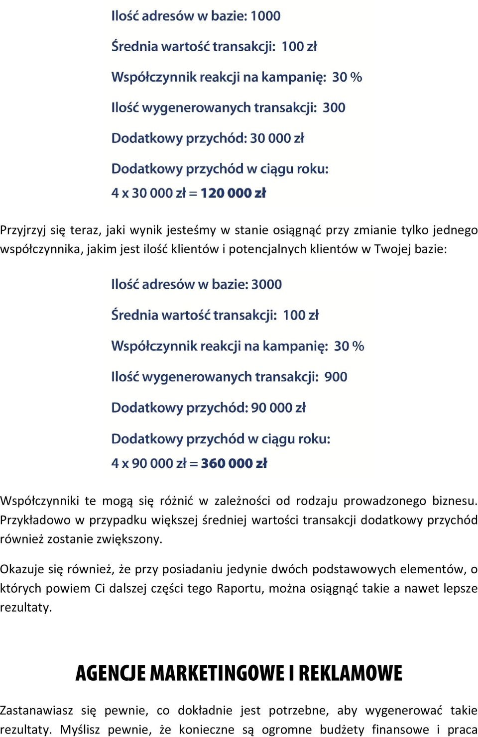 Przykładowo w przypadku większej średniej wartości transakcji dodatkowy przychód również zostanie zwiększony.