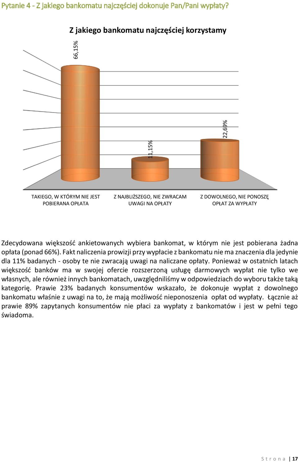 ankietowanych wybiera bankomat, w którym nie jest pobierana żadna opłata (ponad 66%).