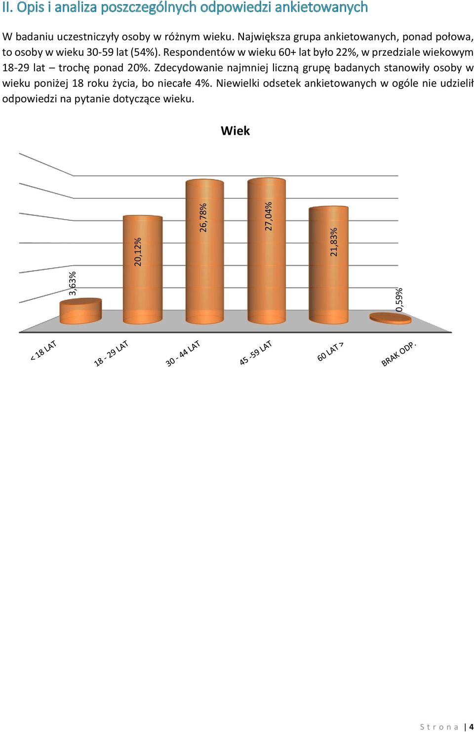 Największa grupa ankietowanych, ponad połowa, to osoby w wieku 30-59 lat (54%).