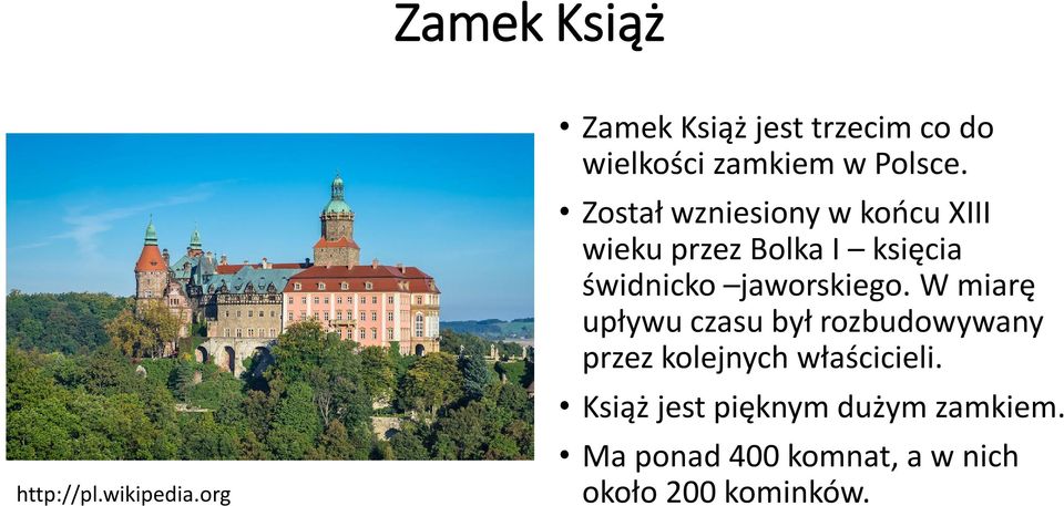 Został wzniesiony w końcu XIII wieku przez Bolka I księcia świdnicko jaworskiego.