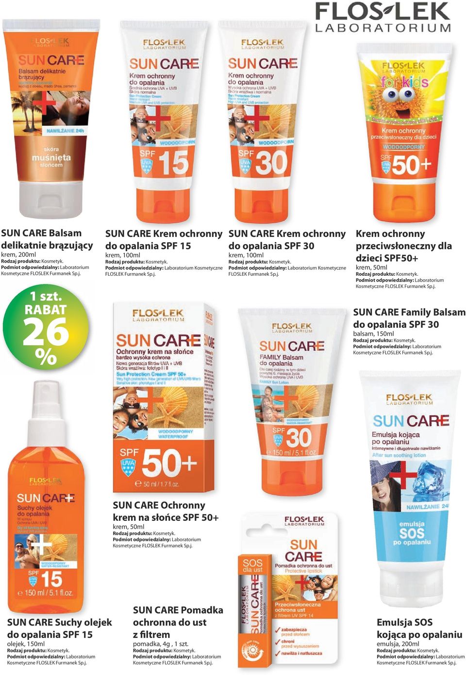 SUN CARE Krem ochronny do opalania SPF 30 krem, 100ml Kosmetyczne FLOSLEK Furmanek Sp.j.