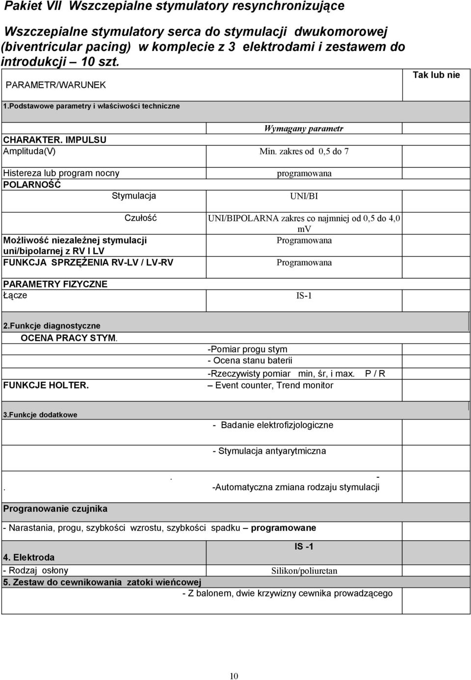 zakres od 0,5 do 7 Histereza lub program nocny POLARNOŚĆ Stymulacja programowana UNI/BI Czułość UNI/BIPOLARNA zakres co najmniej od 0,5 do 4,0 mv Możliwość niezależnej stymulacji Programowana