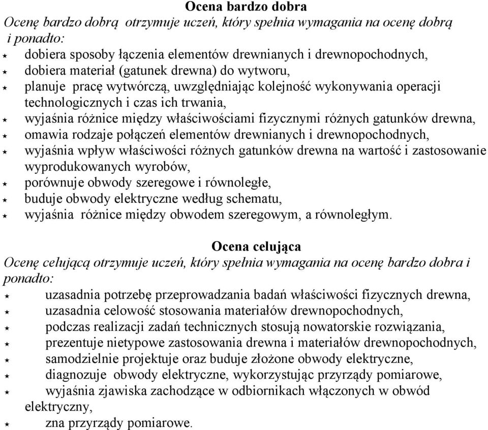 rodzaje połączeń elementów drewnianych i drewnopochodnych, wyjaśnia wpływ właściwości różnych gatunków drewna na wartość i zastosowanie wyprodukowanych wyrobów, porównuje obwody szeregowe i