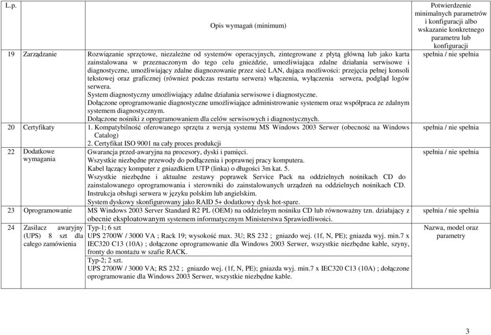 restartu serwera) włączenia, wyłączenia serwera, podgląd logów serwera. System diagnostyczny umoŝliwiający zdalne działania serwisowe i diagnostyczne.