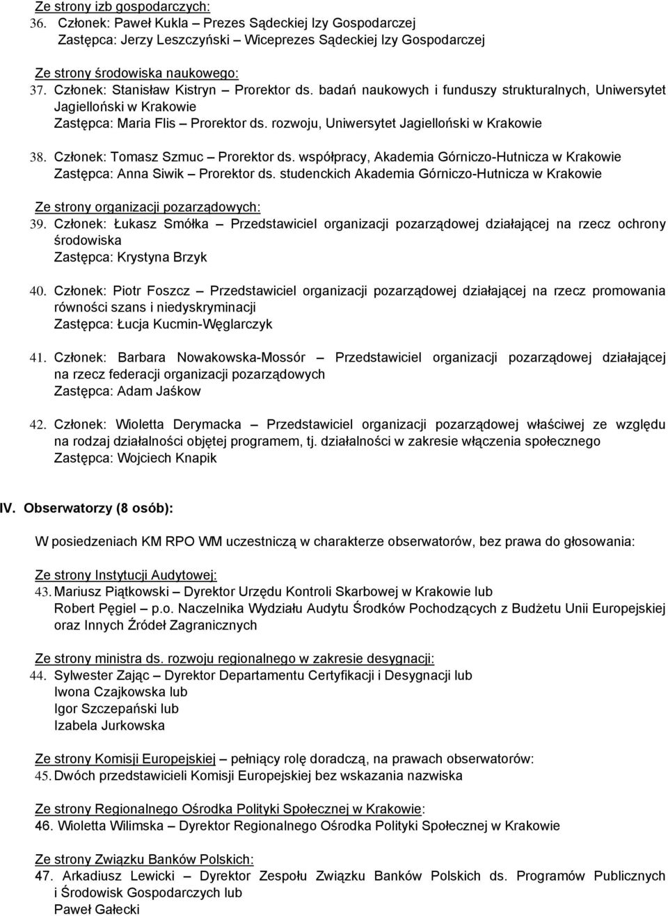 rozwoju, Uniwersytet Jagielloński w Krakowie 38. Członek: Tomasz Szmuc Prorektor ds. współpracy, Akademia Górniczo-Hutnicza w Krakowie Zastępca: Anna Siwik Prorektor ds.