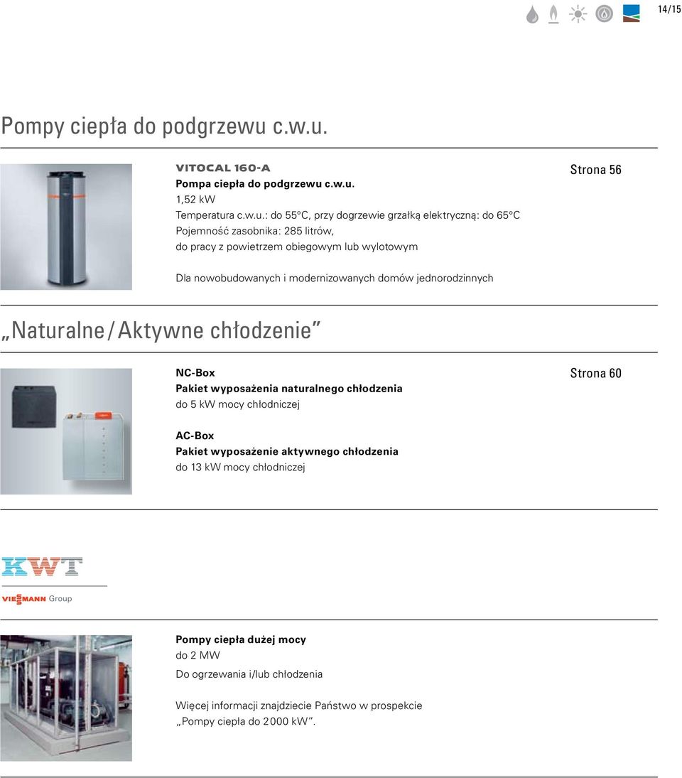 VITOCAL 160-A Pompa ciepła do podgrzewu  1,52 Temperatura : do 55 C, przy dogrzewie grzałką elektryczną: do 65 C Pojemność zasobnika: 285 litrów, do pracy z