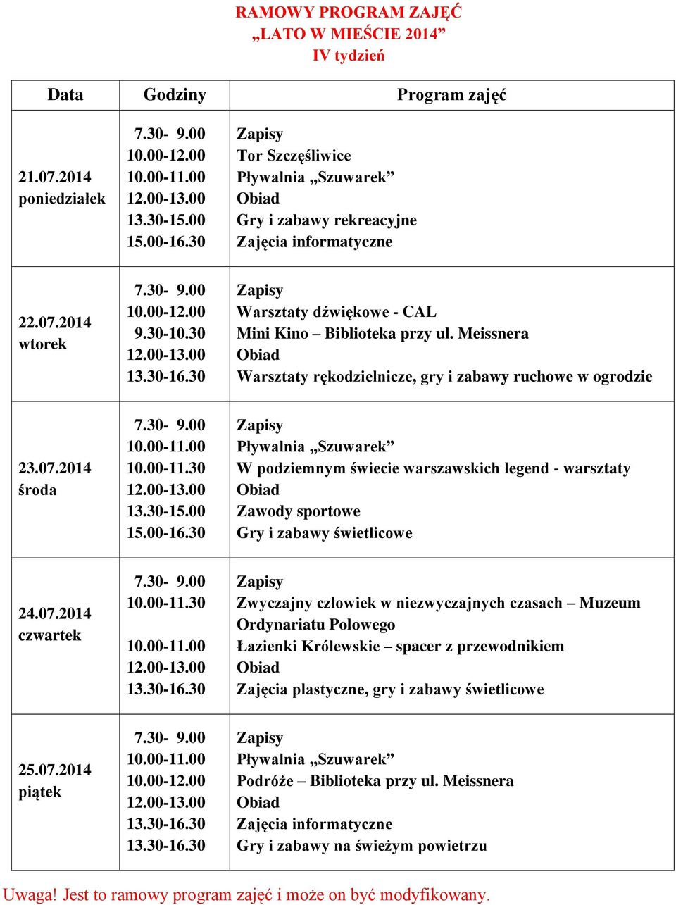 Meissnera Warsztaty rękodzielnicze, gry i zabawy ruchowe w ogrodzie 23.07.