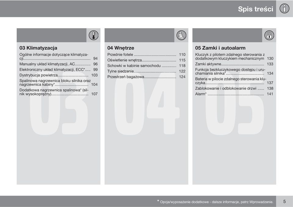 .. 115 Schowki w kabinie samochodu... 118 Tylne siedzenie... 122 Przestrzeń bagażowa.