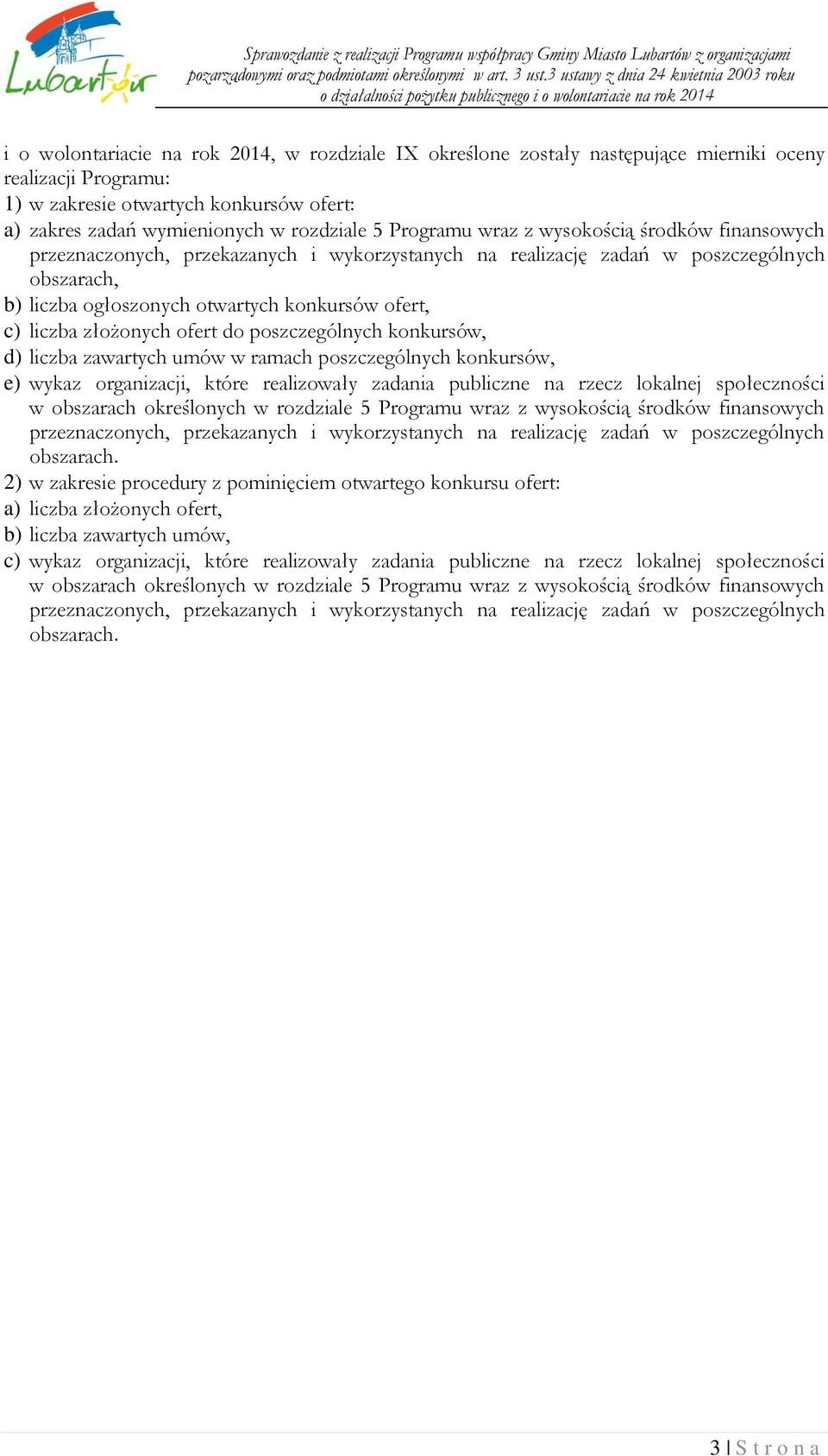 złożonych ofert do poszczególnych konkursów, d) liczba zawartych umów w ramach poszczególnych konkursów, e) wykaz organizacji, które realizowały zadania publiczne na rzecz lokalnej społeczności w