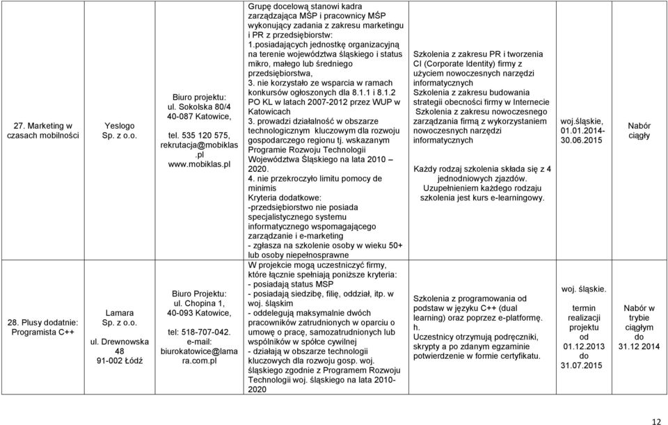 pl Grupę docelową stanowi kadra zarządzająca MŚP i pracownicy MŚP wykonujący zadania z zakresu marketingu i PR z przedsiębiorstw: 1.