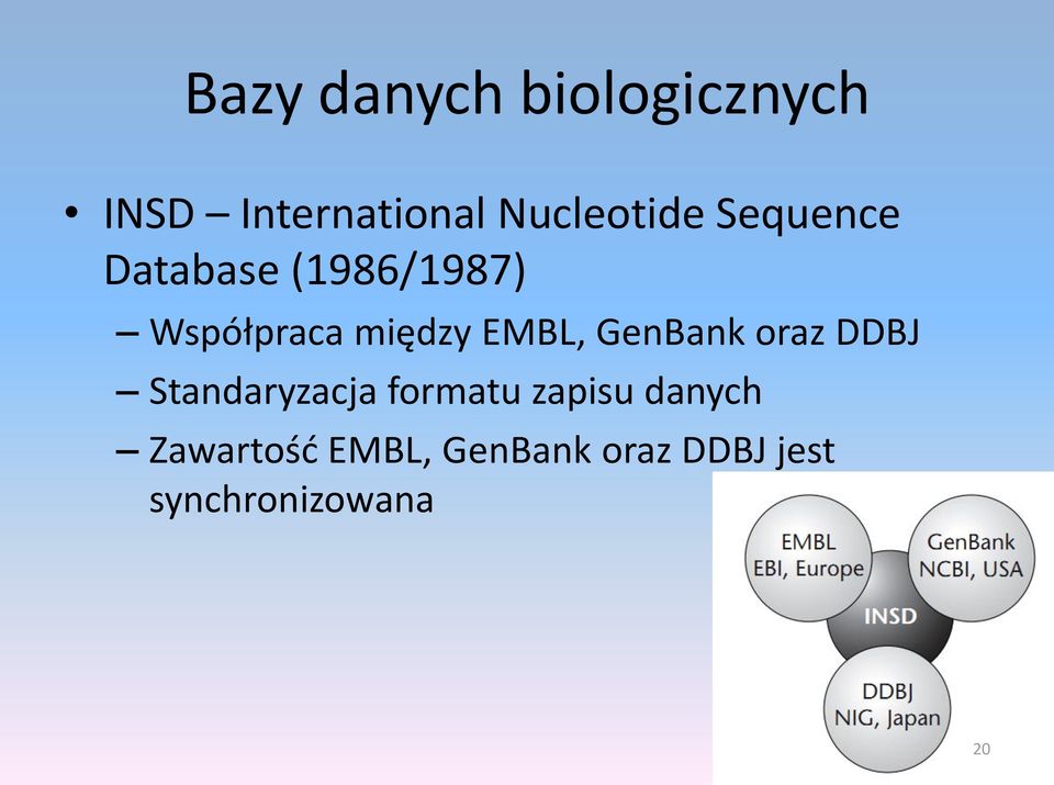 GenBank oraz DDBJ Standaryzacja formatu zapisu danych