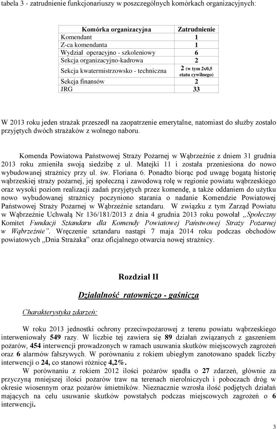 służby zostało przyjętych dwóch strażaków z wolnego naboru. Komenda Powiatowa Państwowej Straży Pożarnej w Wąbrzeźnie z dniem 31 grudnia 2013 roku zmieniła swoją siedzibę z ul.