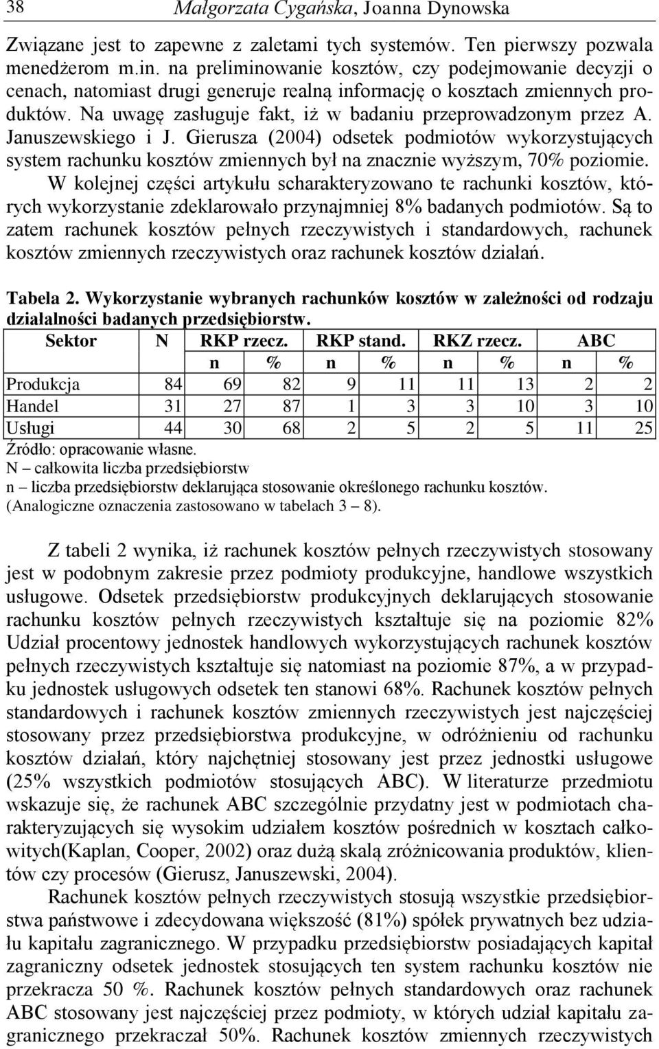 Januszewskiego i J. Gierusza (2004) odsetek podmiotów wykorzystujących system rachunku kosztów zmiennych był na znacznie wyższym, 70% poziomie.