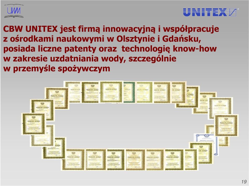 liczne patenty oraz technologię know-how w zakresie