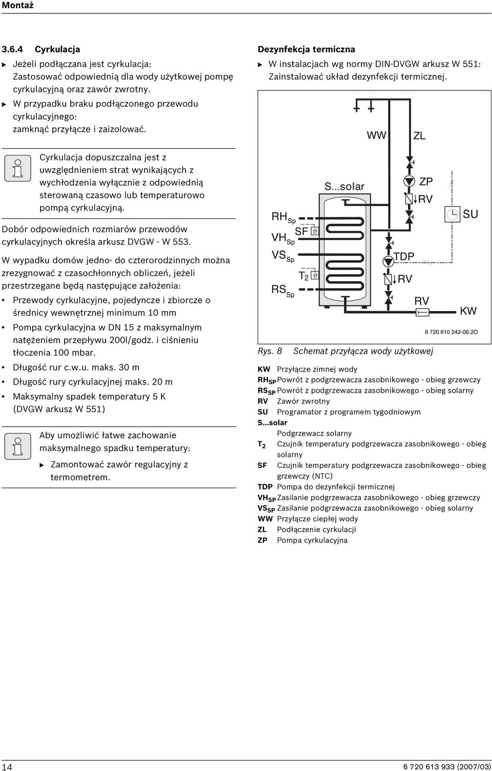 Cyrkulacja dopuszczalna jest z uwzględnieniem strat wynikających z wychłodzenia wyłącznie z odpowiednią sterowaną czasowo lub temperaturowo pompą cyrkulacyjną.