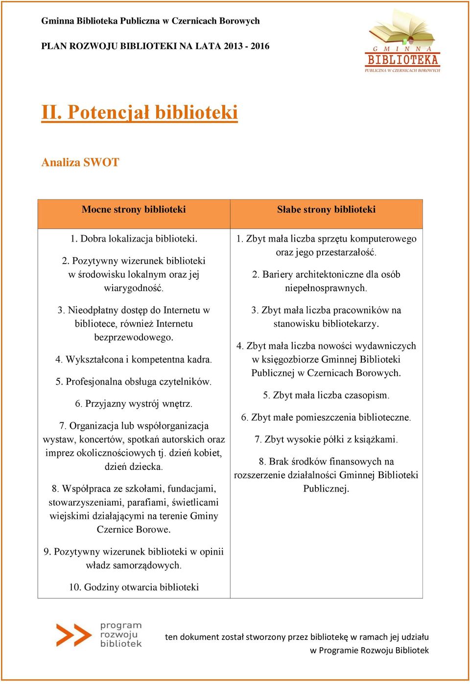 Organizacja lub współorganizacja wystaw, koncertów, spotkań autorskich oraz imprez okolicznościowych tj. dzień kobiet, dzień dziecka. 8.