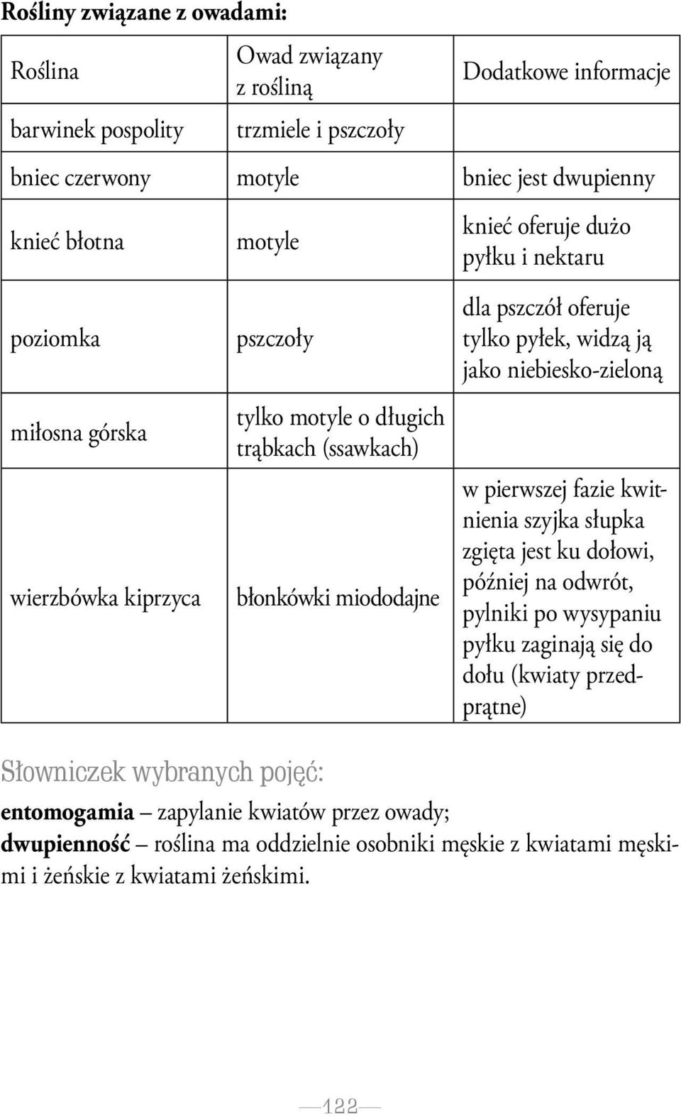 tylko pyłek, widzą ją jako niebiesko-zieloną w pierwszej fazie kwitnienia szyjka słupka zgięta jest ku dołowi, później na odwrót, pylniki po wysypaniu pyłku zaginają się do dołu