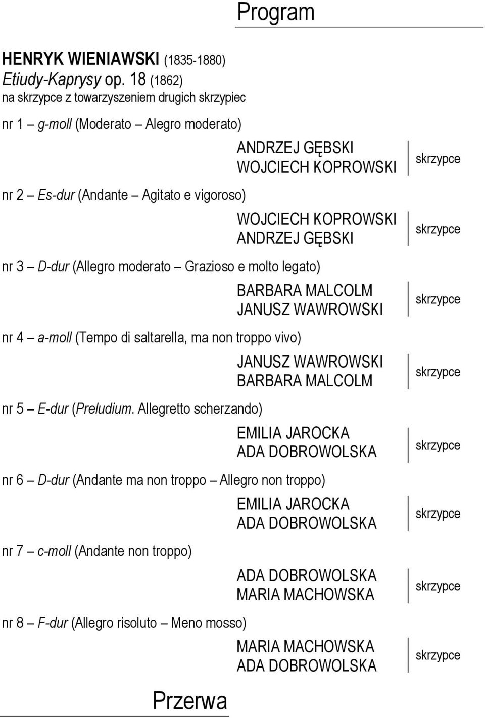 ANDRZEJ GĘBSKI nr 3 D-dur (Allegro moderato Grazioso e molto legato) nr 4 a-moll (Tempo di saltarella, ma non troppo vivo) nr 5 E-dur (Preludium.