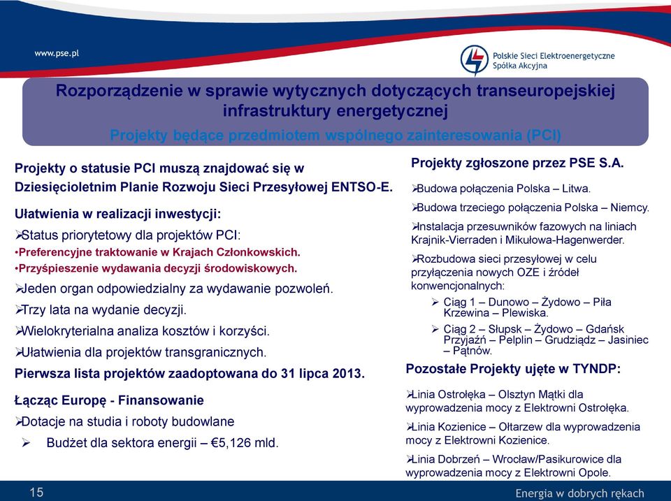 Przyśpieszenie wydawania decyzji środowiskowych. Jeden organ odpowiedzialny za wydawanie pozwoleń. Trzy lata na wydanie decyzji. Wielokryterialna analiza kosztów i korzyści.