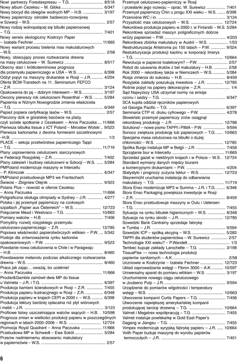 S.... 2/58 Nowy, obiecujący proces roztwarzania drewna na masy celulozowe W. Surewicz... 8/517 Obecny stan i krótkoterminowa prognoza dla przemysłu papierniczego w USA W.S.... 6/398 Odżył popyt na maszyny drukarskie w Rosji J.