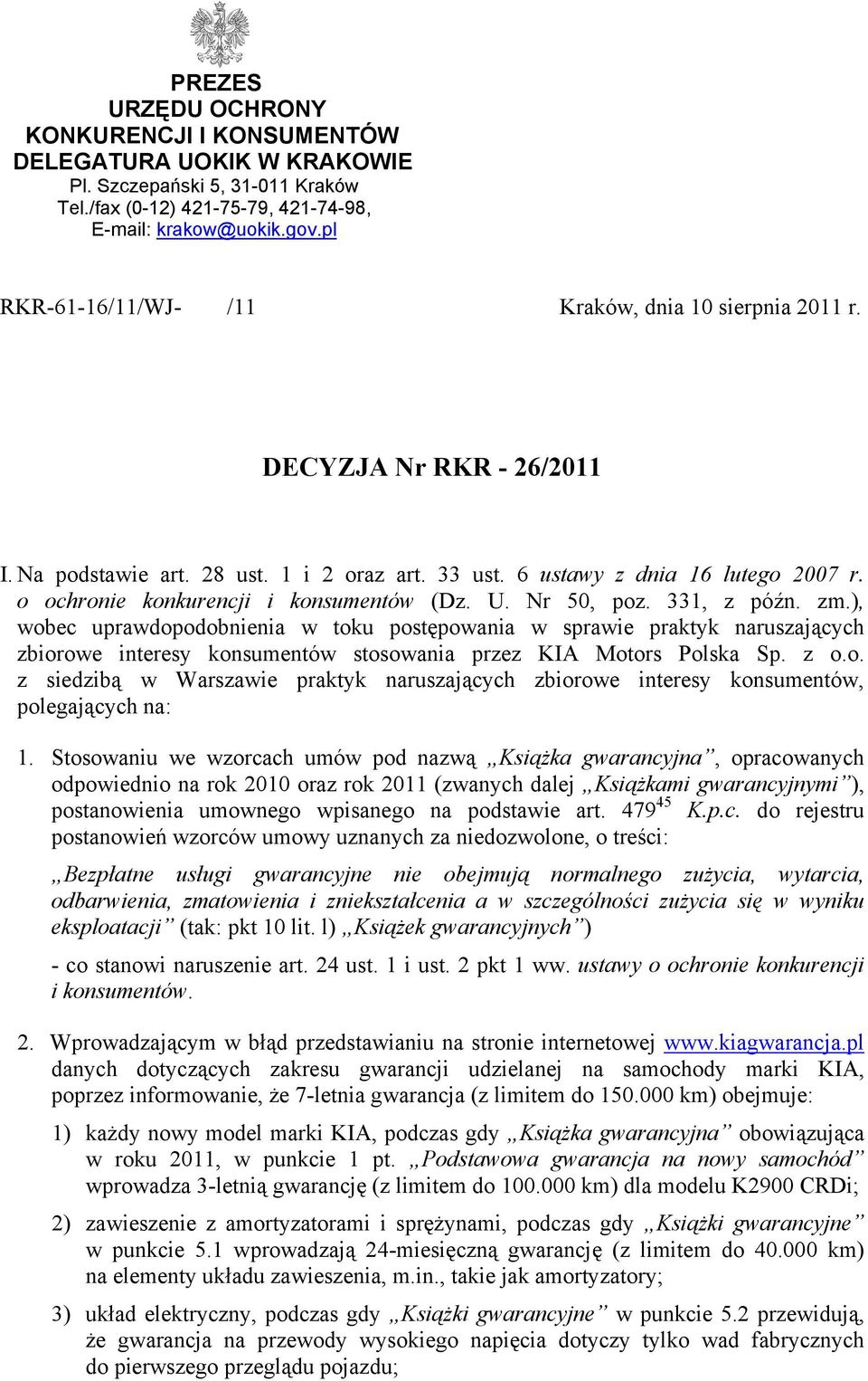 o ochronie konkurencji i konsumentów (Dz. U. Nr 50, poz. 331, z późn. zm.