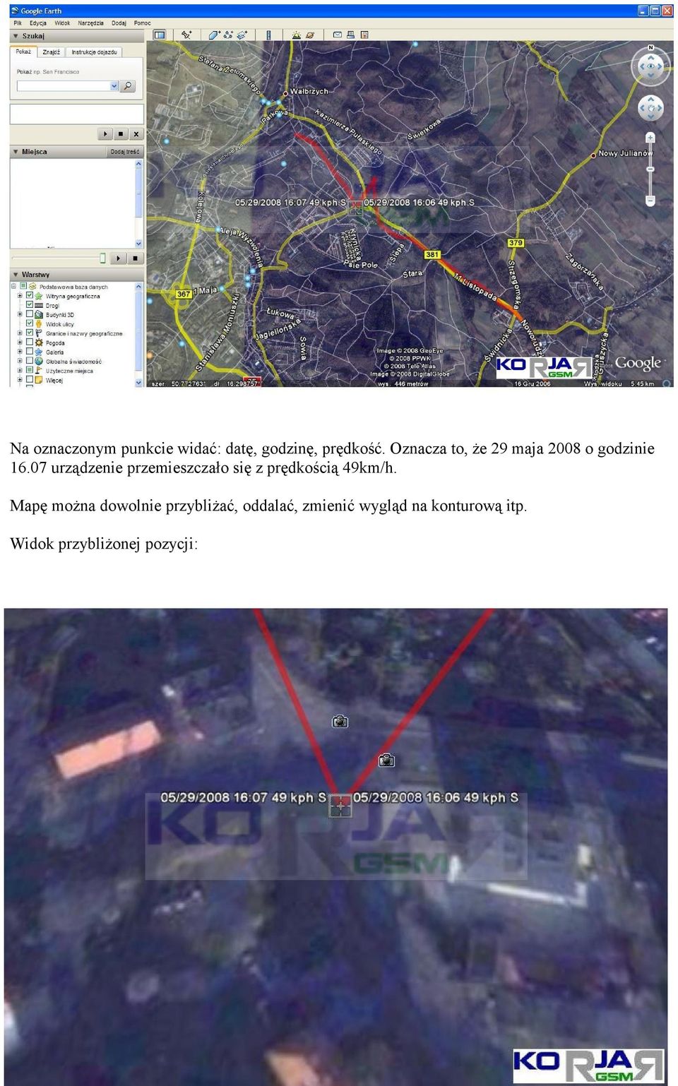 07 urządzenie przemieszczało się z prędkością 49km/h.