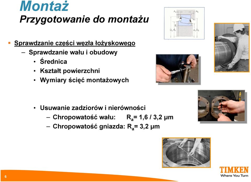 powierzchni Wymiary ścięć montażowych Usuwanie zadziorów i