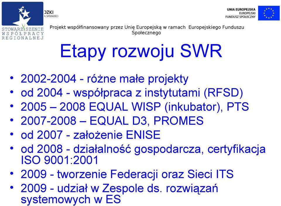 założenie ENISE od 2008 - działalność gospodarcza, certyfikacja ISO 9001:2001 2009 -