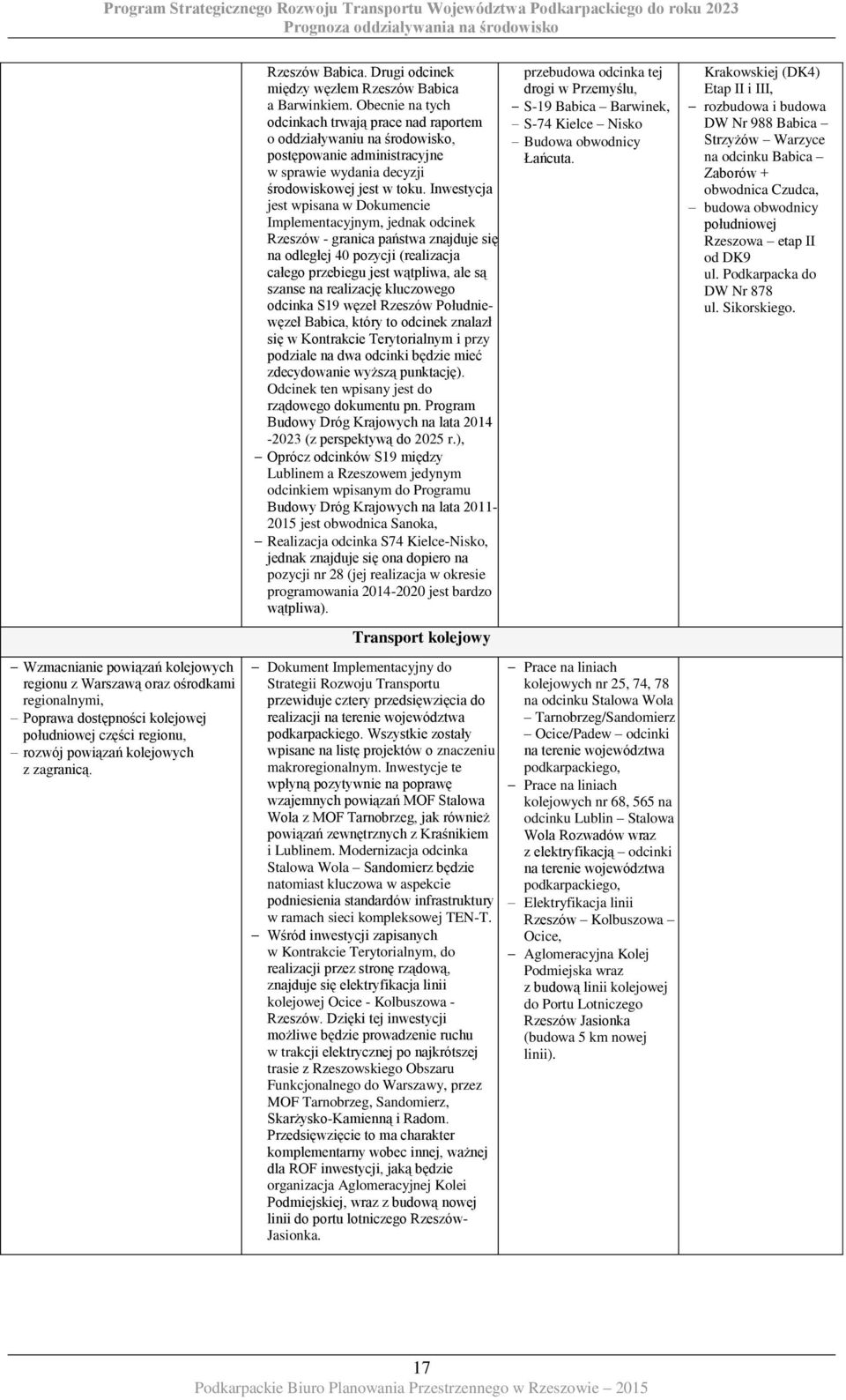 Inwestycja jest wpisana w Dokumencie Implementacyjnym, jednak odcinek Rzeszów - granica państwa znajduje się na odległej 40 pozycji (realizacja całego przebiegu jest wątpliwa, ale są szanse na