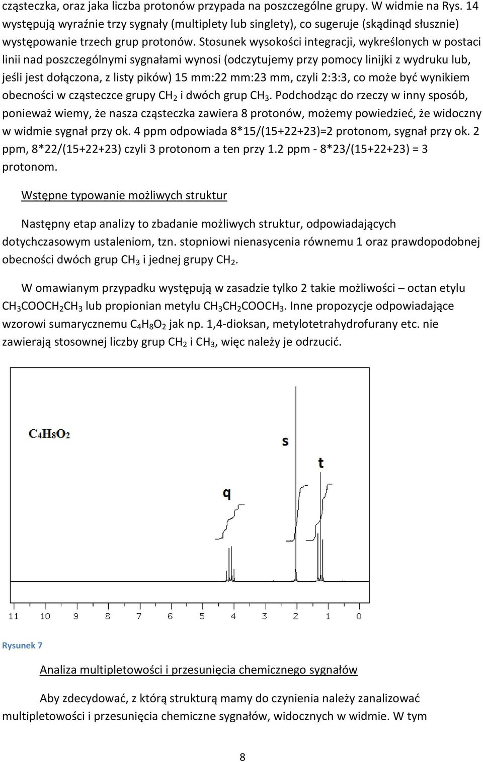 Stosunek wysokości integracji, wykreślonych w postaci linii nad poszczególnymi sygnałami wynosi (odczytujemy przy pomocy linijki z wydruku lub, jeśli jest dołączona, z listy pików) 15 mm:22 mm:23 mm,