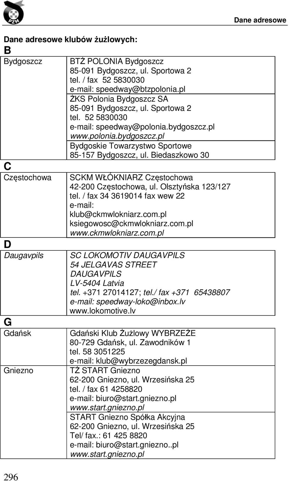 Biedaszkowo 30 SCKM WŁÓKNIARZ Częstochowa 42-200 Częstochowa, ul. Olsztyńska 123/127 tel. / fax 34 3619014 fax wew 22 e-mail: klub@ckmwlokniarz.com.