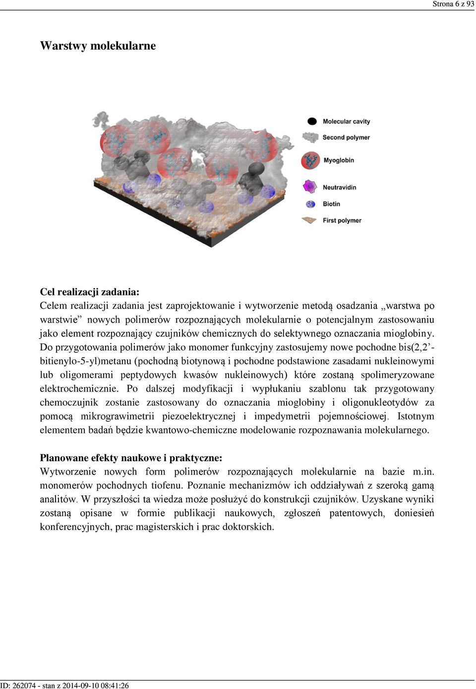 Do przygotowania polimerów jako monomer funkcyjny zastosujemy nowe pochodne bis(2,2 - bitienylo-5-yl)metanu (pochodną biotynową i pochodne podstawione zasadami nukleinowymi lub oligomerami