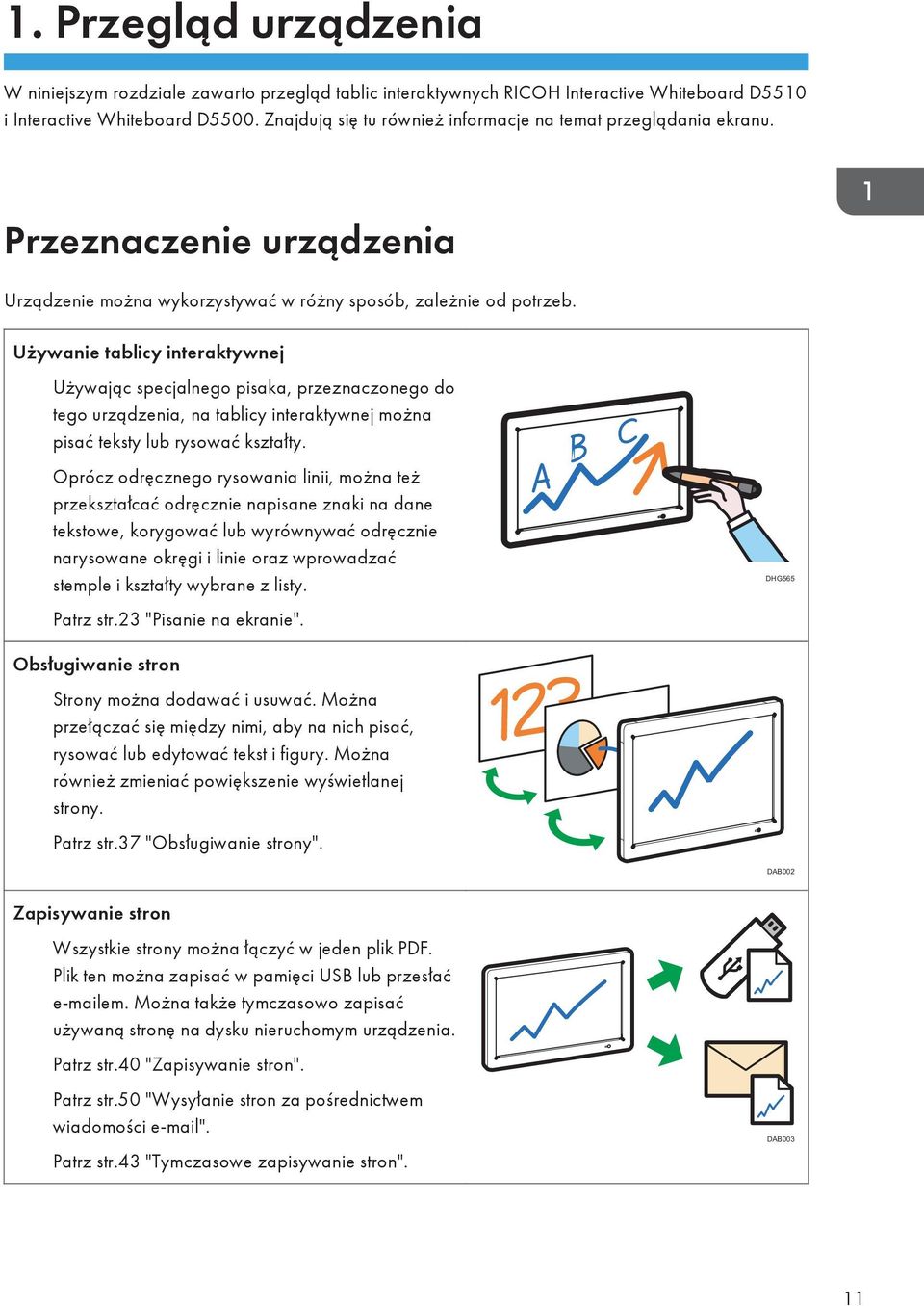 Używanie tablicy interaktywnej Używając specjalnego pisaka, przeznaczonego do tego urządzenia, na tablicy interaktywnej można pisać teksty lub rysować kształty.