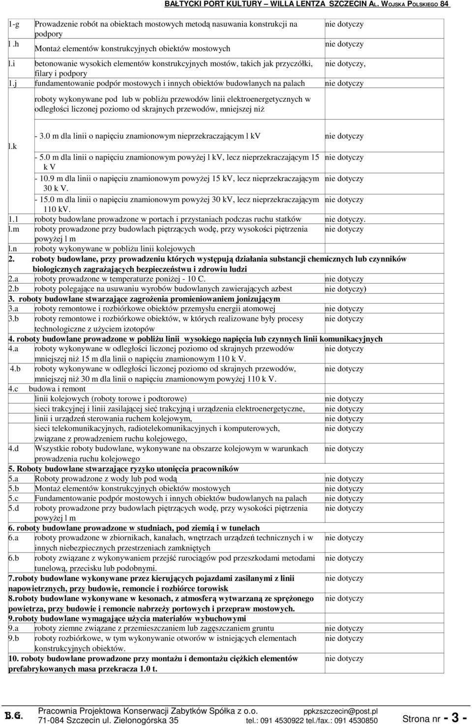 j fundamentowanie podpór mostowych i innych obiektów budowlanych na palach roboty wykonywane pod lub w pobliŝu przewodów linii elektroenergetycznych w odległości liczonej poziomo od skrajnych