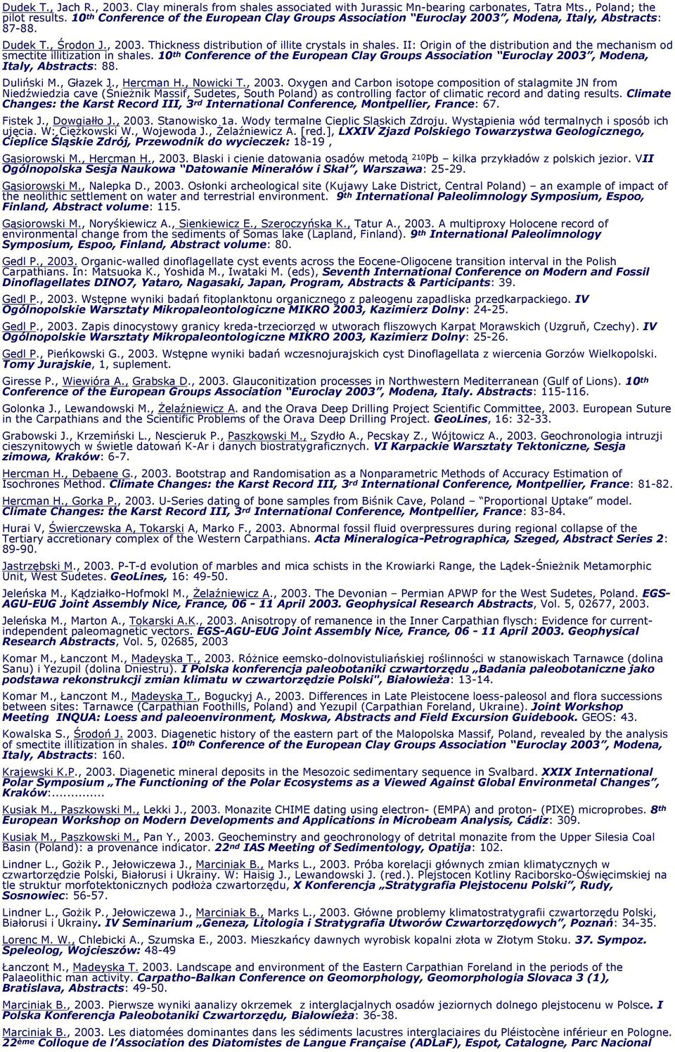 II: Origin of the distribution and the mechanism od smectite illitization in shales. 10 th Conference of the European Clay Groups Association Euroclay 2003, Modena, Italy, Abstracts: 88. Duliński M.