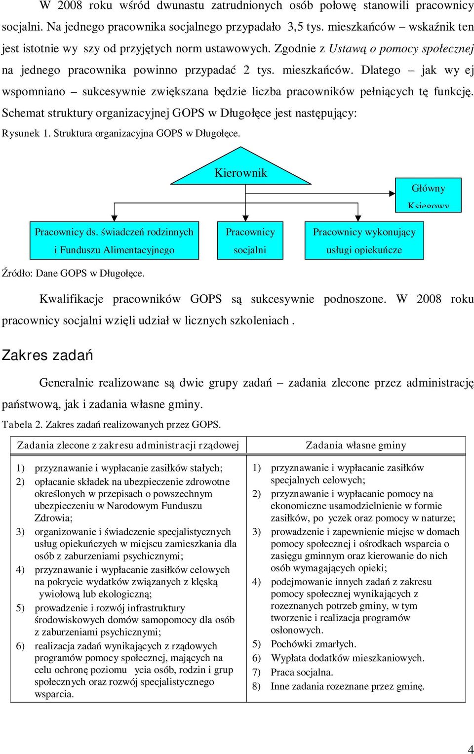 Dlatego jak wyżej wspomniano sukcesywnie zwiększana będzie liczba pracowników pełniących tę funkcję. Schemat struktury organizacyjnej GOPS w Długołęce jest następujący: Rysunek 1.